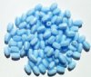60, 8x5mm Six Sided Satin Light Sapphire Oval Glass Beads